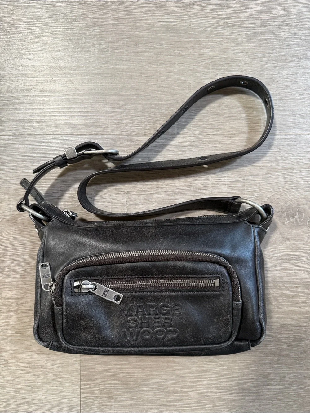 Black Distressed Messenger Bag by MARGE SHERWOOD